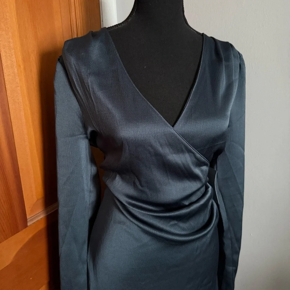 Lush Long Sleeved Silky Evening Dress - Picture 6 of 15